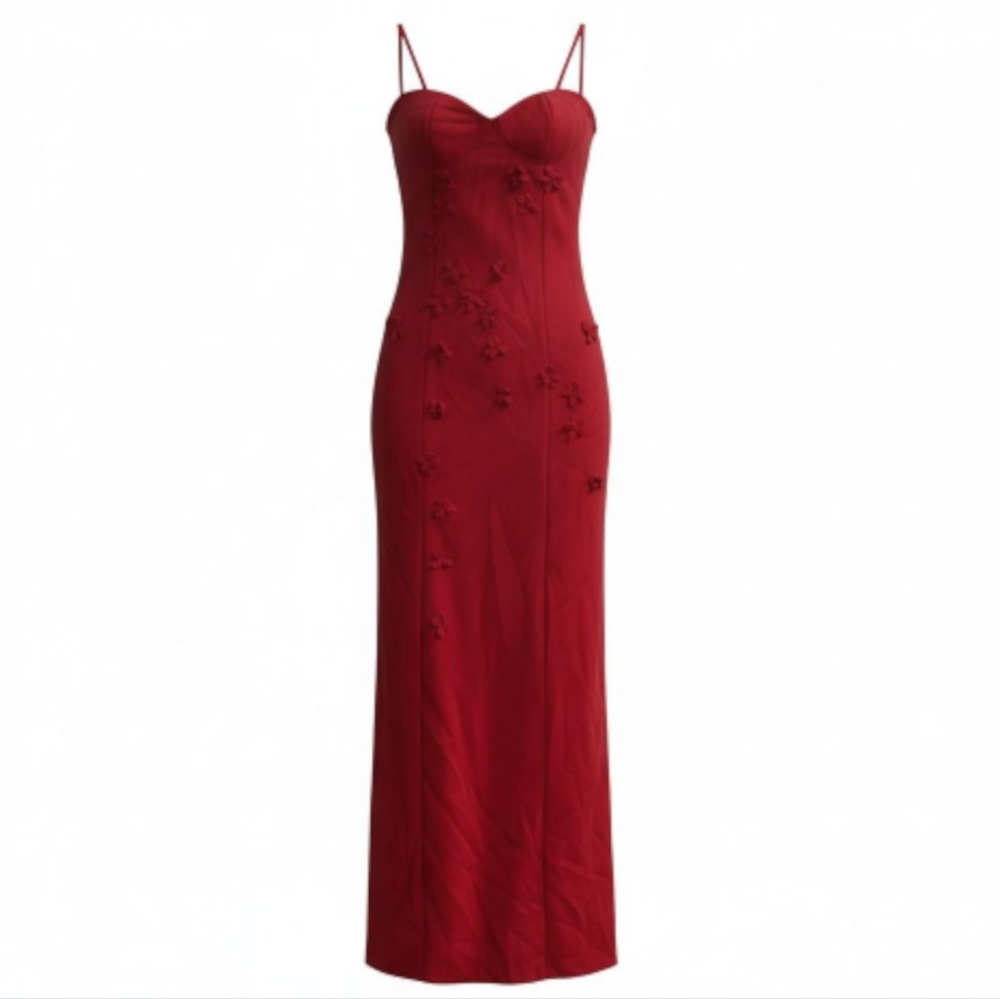 SHEIN Red Maxi Dress with Floral Details